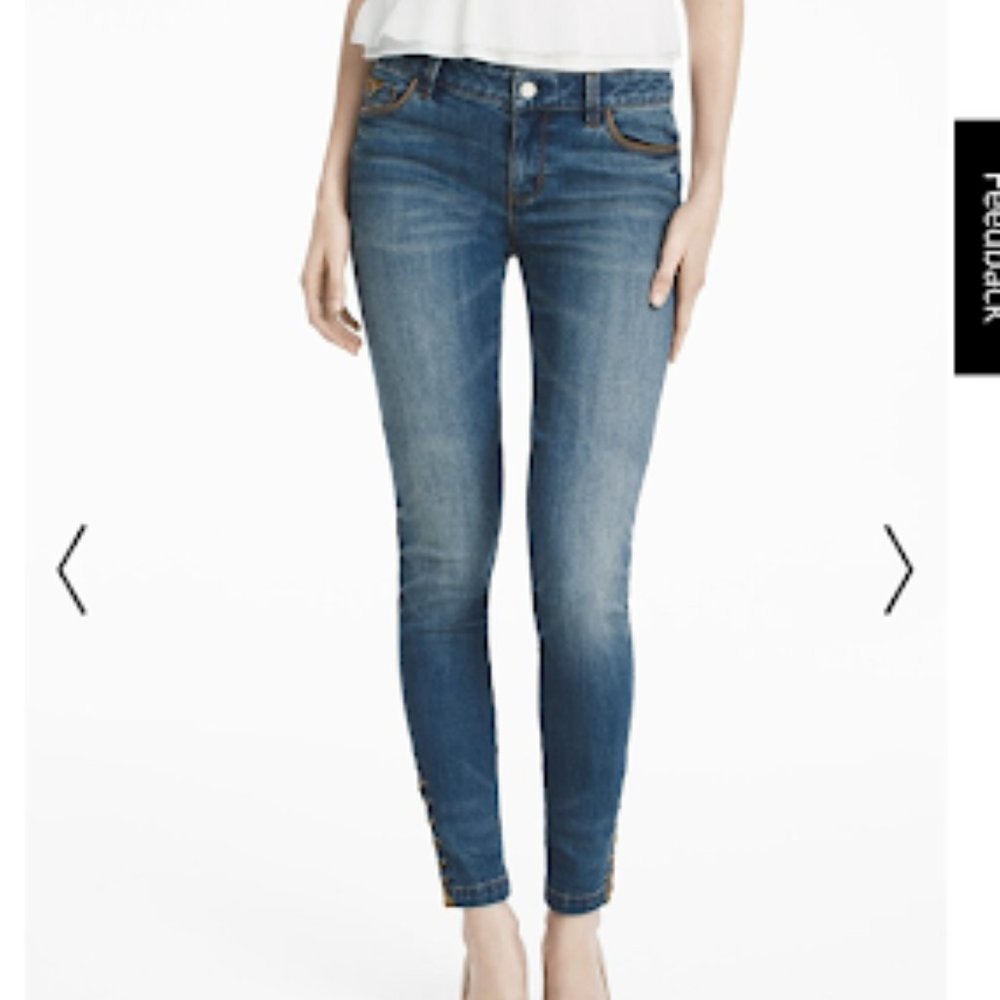 lace up medium wash skinny jeans size 00 whbm